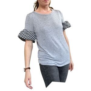 Fantastic Fawn Knit Gray Gingham Checked Bell Sleeve Shirt S
